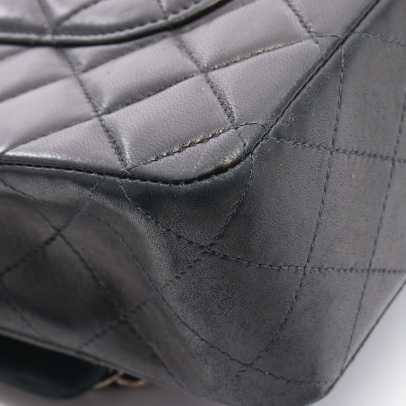 香奈兒 (CHANEL) Matelasse 雙蓋鏈條肩背包 A01113 黑色皮革 SHW 二手-6