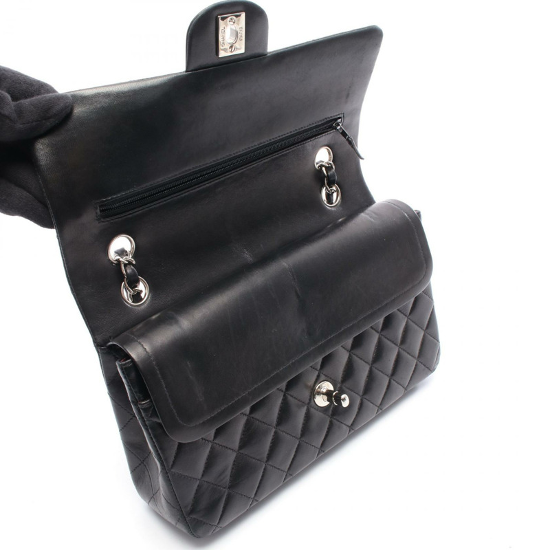 香奈兒 (CHANEL) Matelasse 雙蓋鏈條肩背包 A01113 黑色皮革 SHW 二手-8