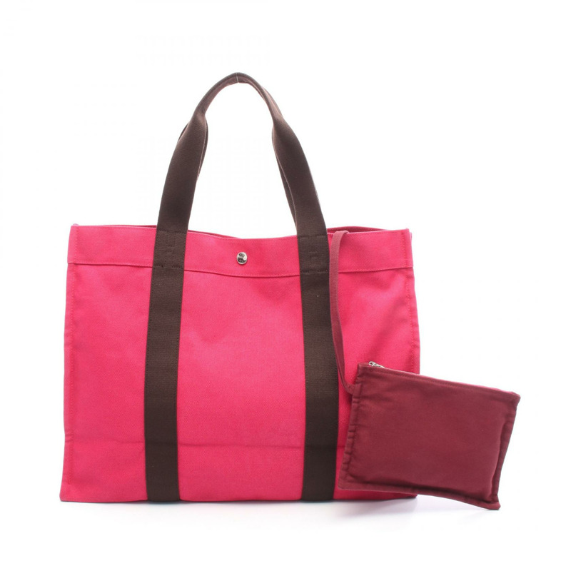 愛馬仕 Sac de Plage GM 手提包,帆布材質,粉紅色/棕色,二手,女士款,帶五金配件-0