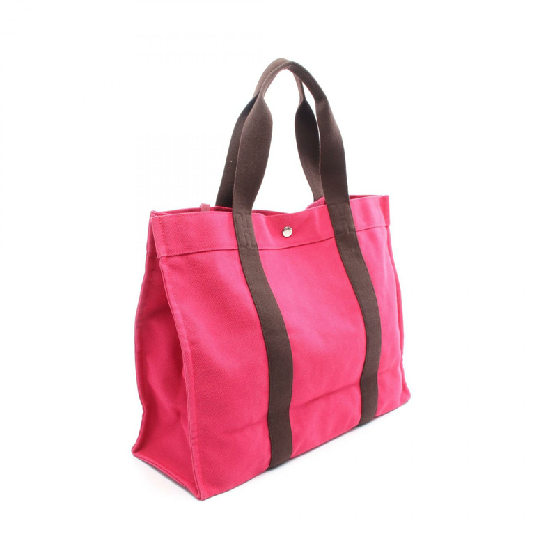 愛馬仕 Sac de Plage GM 手提包,帆布材質,粉紅色/棕色,二手,女士款,帶五金配件-1