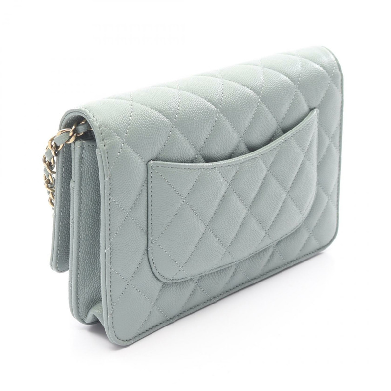 香奈兒 (CHANEL) 絎縫鏈條肩背斜背包 A33814 小牛皮 綠色 GHW-1