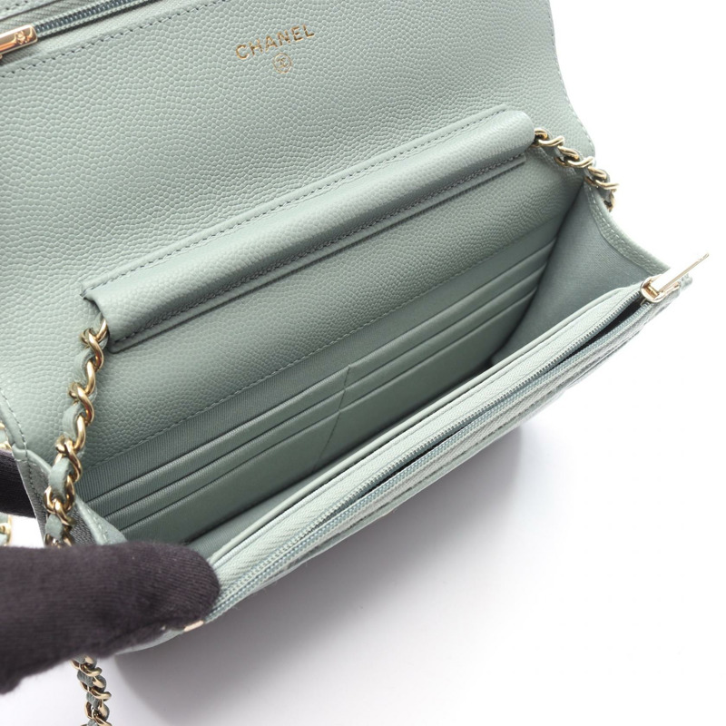 香奈兒 (CHANEL) 絎縫鏈條肩背斜背包 A33814 小牛皮 綠色 GHW-2