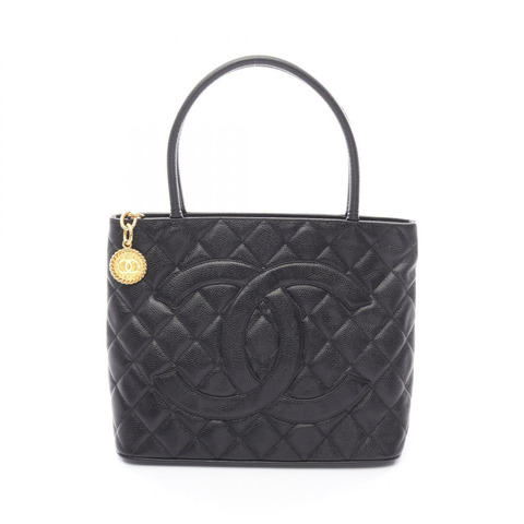 香奈兒 (CHANEL) Medallion 手提包，小牛皮材質，金色五金，黑色，二手，女士款