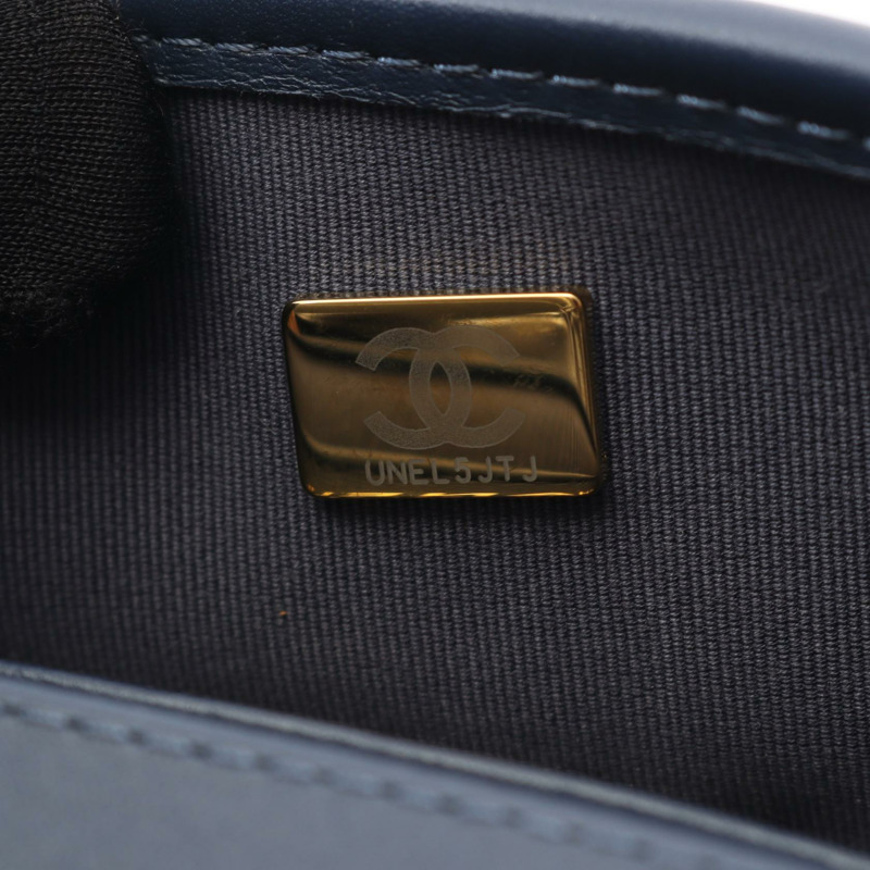 香奈兒迷你絎縫鏈條斜挎包,牛仔布材質,藍色,金色五金,二手-4