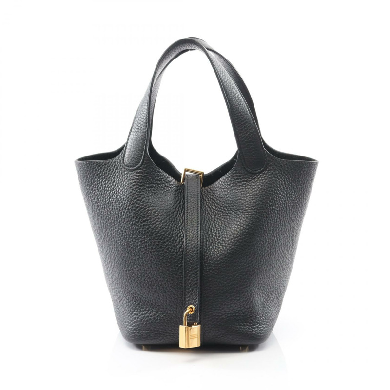 愛馬仕 Picotin Lock PM 手提包,Z Taurillon Clemence 皮革,黑色,二手,金色五金。-0