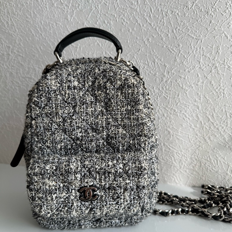 Chanel 毛呢銀鏈後背包-0