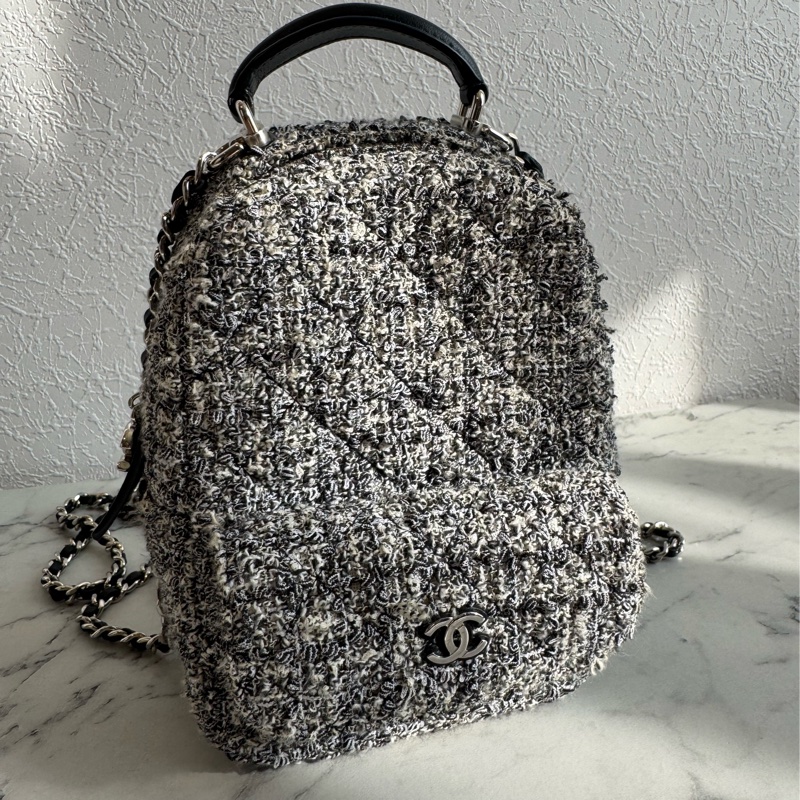 Chanel 毛呢銀鏈後背包-12