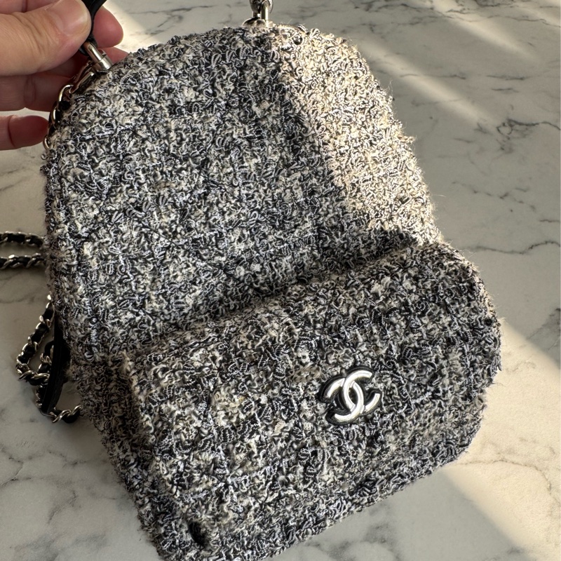 Chanel 毛呢銀鏈後背包-14