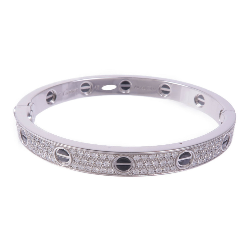 CARTIER 18K白金/陶瓷Love Bangle鑽石手鐲Cartier#17-0