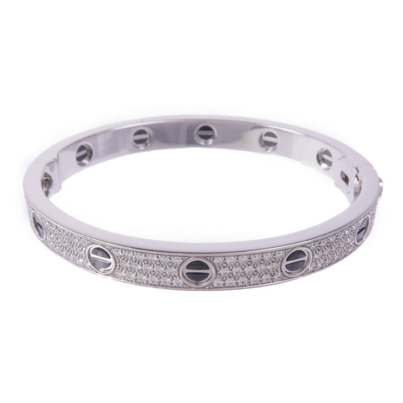 CARTIER 18K白金/陶瓷Love Bangle鑽石手鐲Cartier#17-2