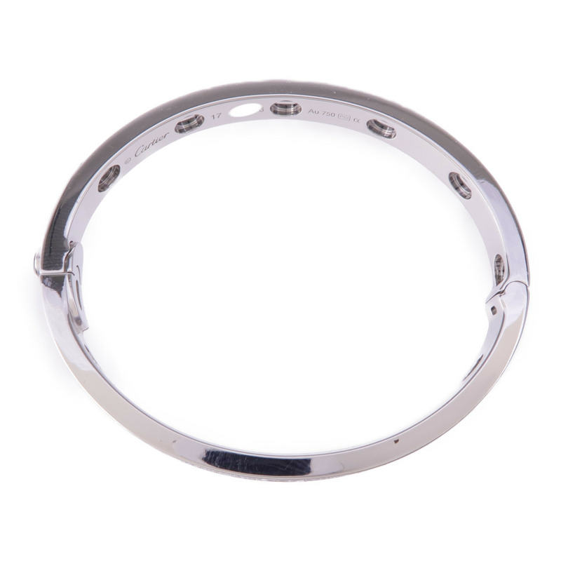 CARTIER 18K白金/陶瓷Love Bangle鑽石手鐲Cartier#17-3