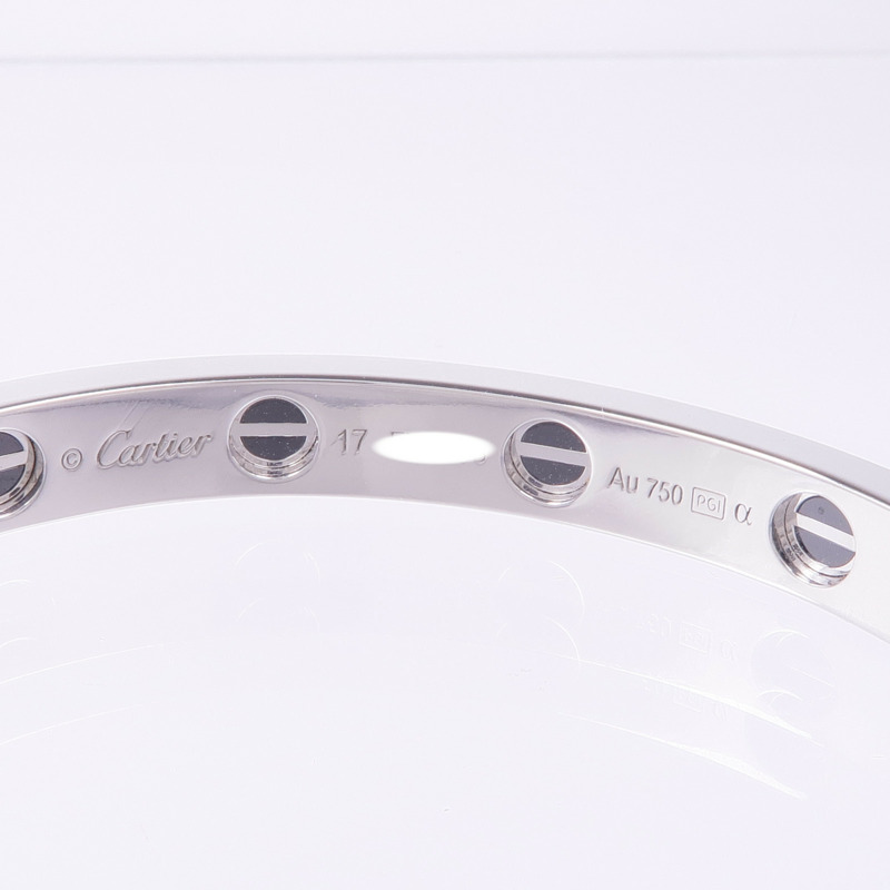 CARTIER 18K白金/陶瓷Love Bangle鑽石手鐲Cartier#17-4