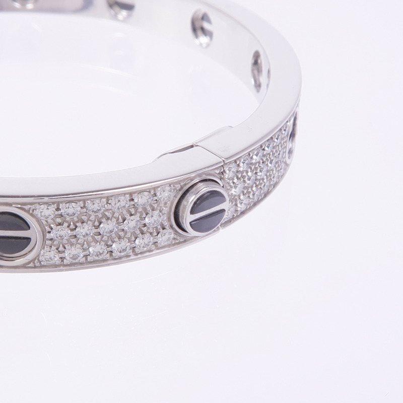 CARTIER 18K白金/陶瓷Love Bangle鑽石手鐲Cartier#17-6
