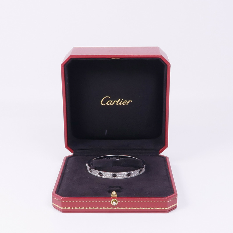 CARTIER 18K白金/陶瓷Love Bangle鑽石手鐲Cartier#17-10