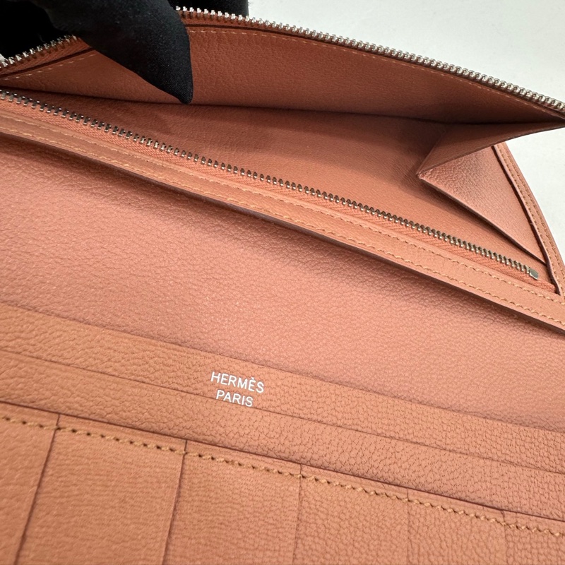 Hermes鴕鳥皮Bearn淺粉紅長皮夾 X刻 有購證-7