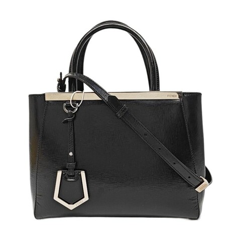 FENDI 2 Jours 小號 黑色牛皮單肩包斜挎包手提包 銀色五金 可拆卸肩帶