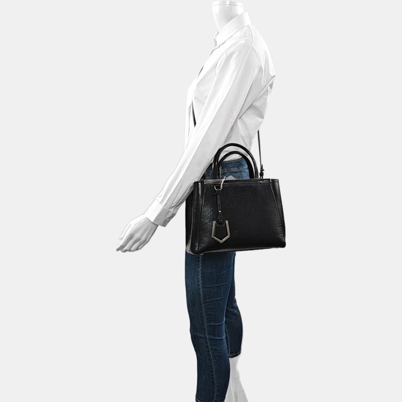 FENDI 2 Jours 小號 黑色牛皮單肩包斜挎包手提包 銀色五金 可拆卸肩帶-1