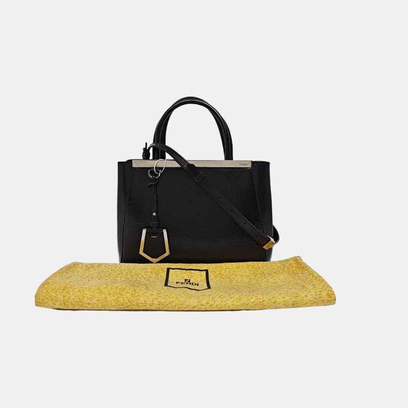 FENDI 2 Jours 小號 黑色牛皮單肩包斜挎包手提包 銀色五金 可拆卸肩帶-7