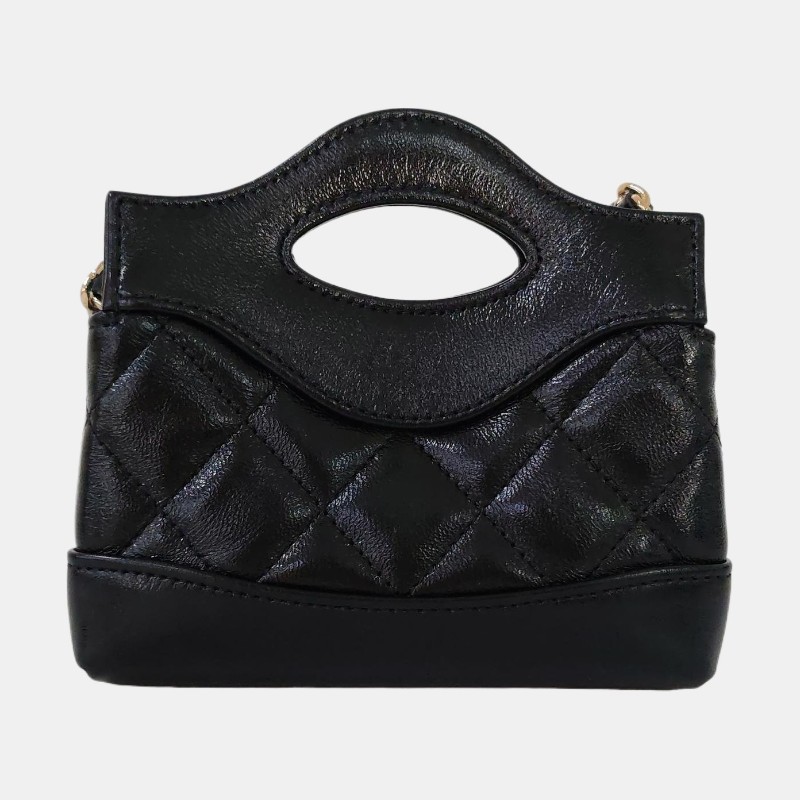 CHANEL CHANEL 31超迷你 黑色羊皮菱格紋絎縫天貓精靈斜挎包手提包單肩包 金色五金-4