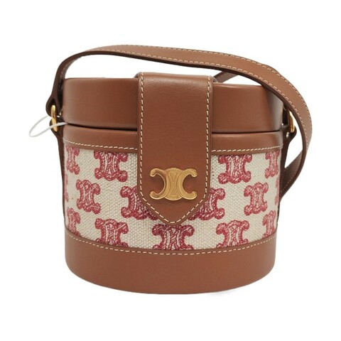 CELINE TRIOMPHE 小號 棕色織物凱旋門斜挎包單肩包 金色五金 9.9新