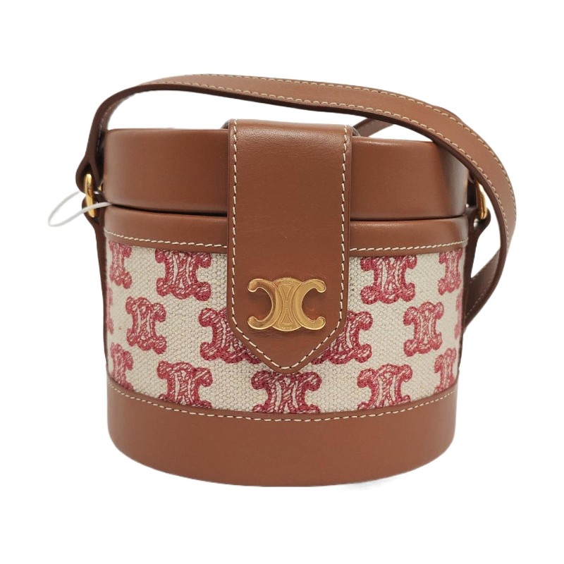 CELINE TRIOMPHE 小號 棕色織物凱旋門斜挎包單肩包 金色五金 9.9新-0