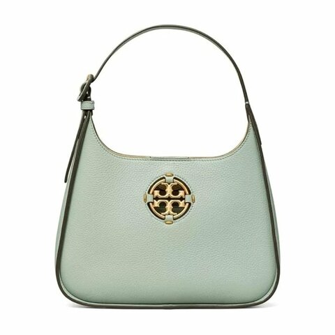 【TORY BURCH】雙T-LOGO素面皮革側肩包-莫蘭迪綠