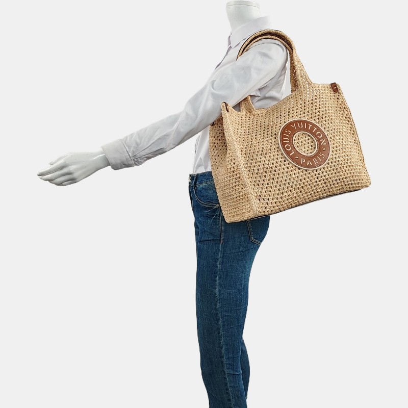 LOUISVUITTON ONTHEGO中号棕色草编编织丛林包单肩包手提包 金色五金 9.9新-1