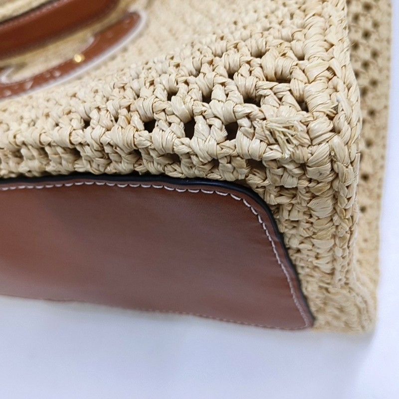 LOUISVUITTON ONTHEGO中号棕色草编编织丛林包单肩包手提包 金色五金 9.9新-10