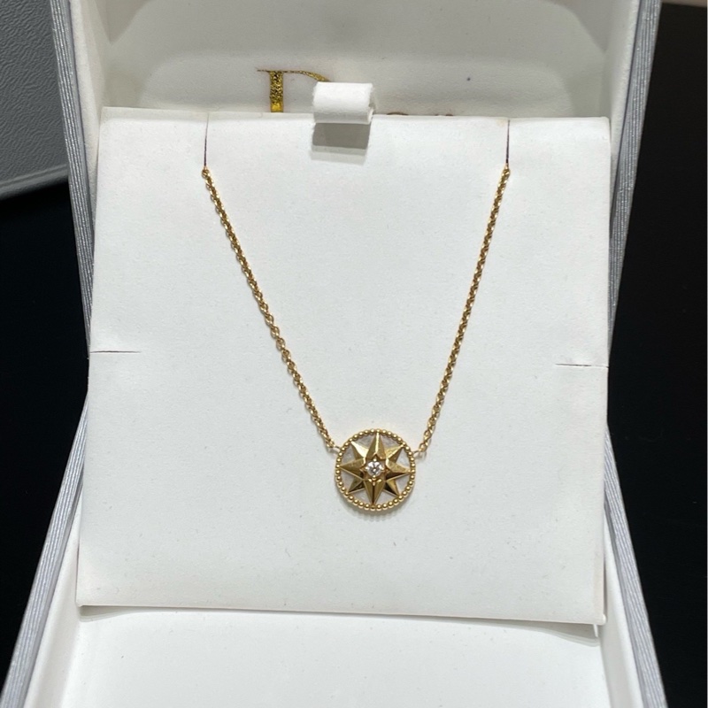 Dior白貝母 八芒星 單鑽 18k金 項鍊-0