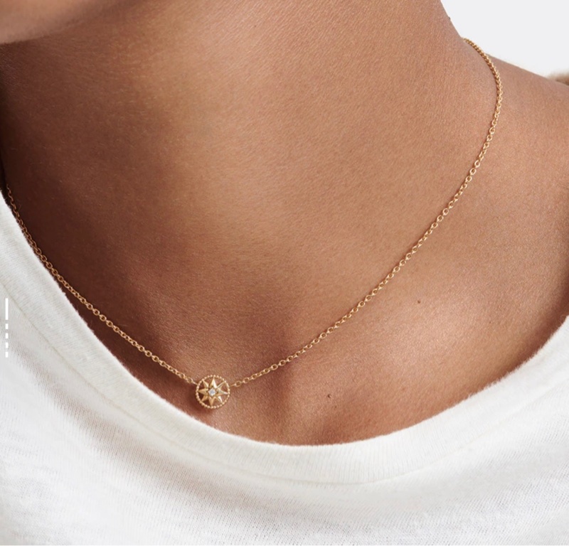 Dior白貝母 八芒星 單鑽 18k金 項鍊-4