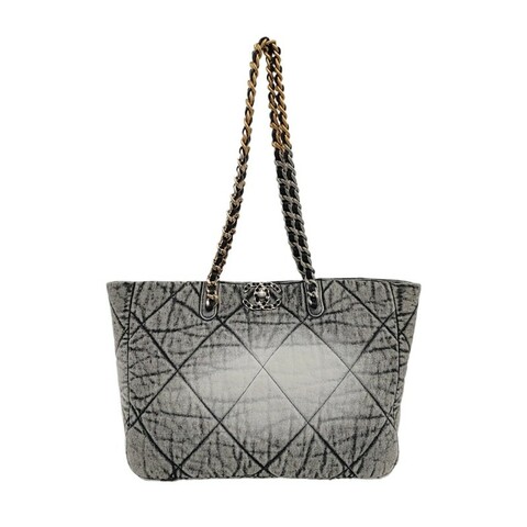 CHANEL CHANEL 19 黑色牛仔布菱格紋絎縫單肩包 金色銀色釘色五金