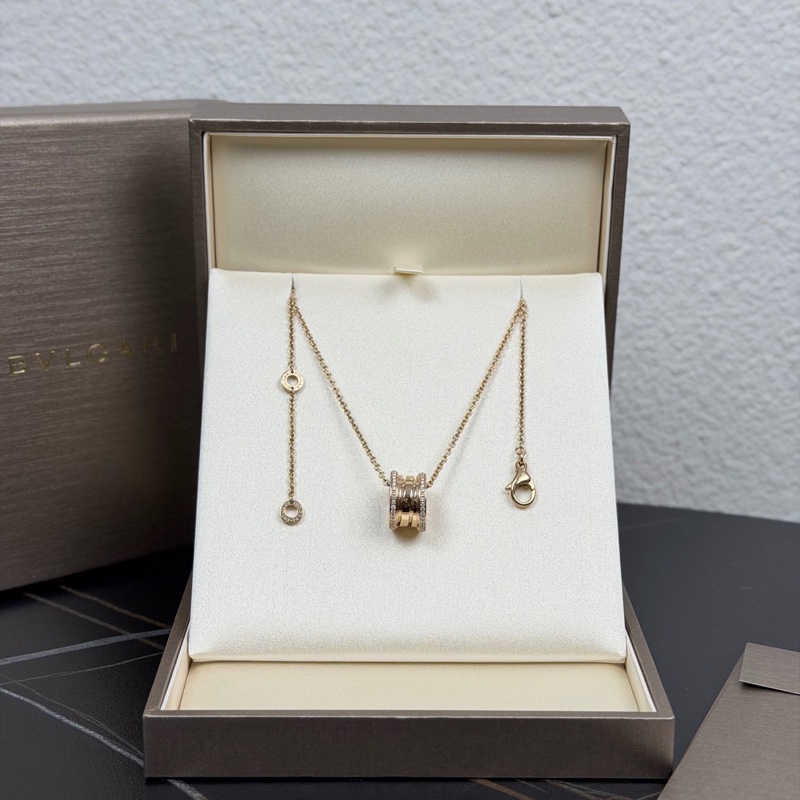 BVLGARI B.ZERO1系列吊墜項鍊 18K玫瑰金 鑲鑽 彈簧項鍊 附件如圖 無卡-0