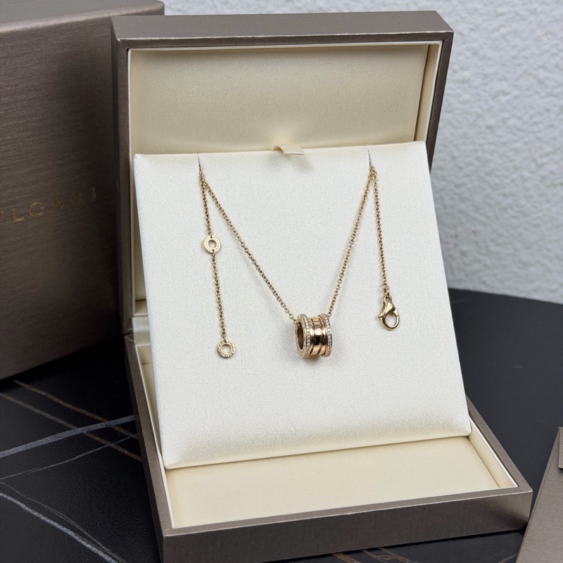BVLGARI B.ZERO1系列吊墜項鍊 18K玫瑰金 鑲鑽 彈簧項鍊 附件如圖 無卡-1