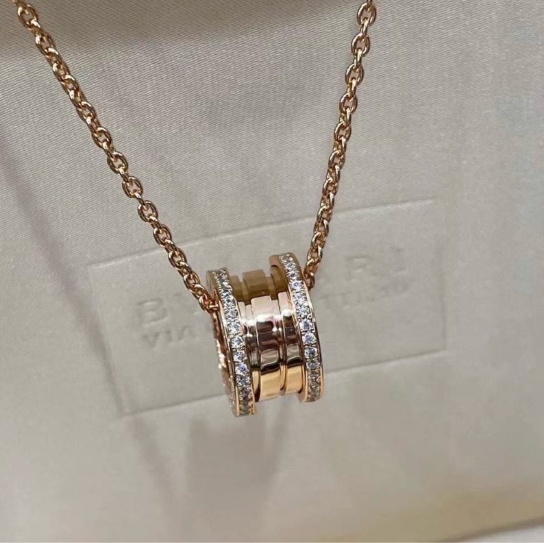 BVLGARI B.ZERO1系列吊墜項鍊 18K玫瑰金 鑲鑽 彈簧項鍊 附件如圖 無卡-4