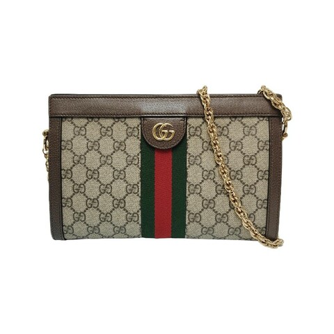 GUCCI Ophidia 小號 米色塗層帆布老花印花單肩包 金色五金