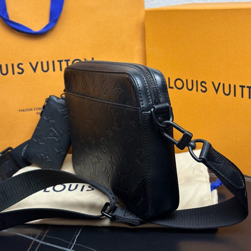 LV Trio 三合一 老花壓紋牛皮革 單肩斜挎包 黑色 尺寸約25×7×18.5cm-4