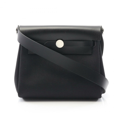 愛馬仕 Herbag Zip Mini 單肩包 086430CK 帆布皮革 黑色 SHW 二手 W