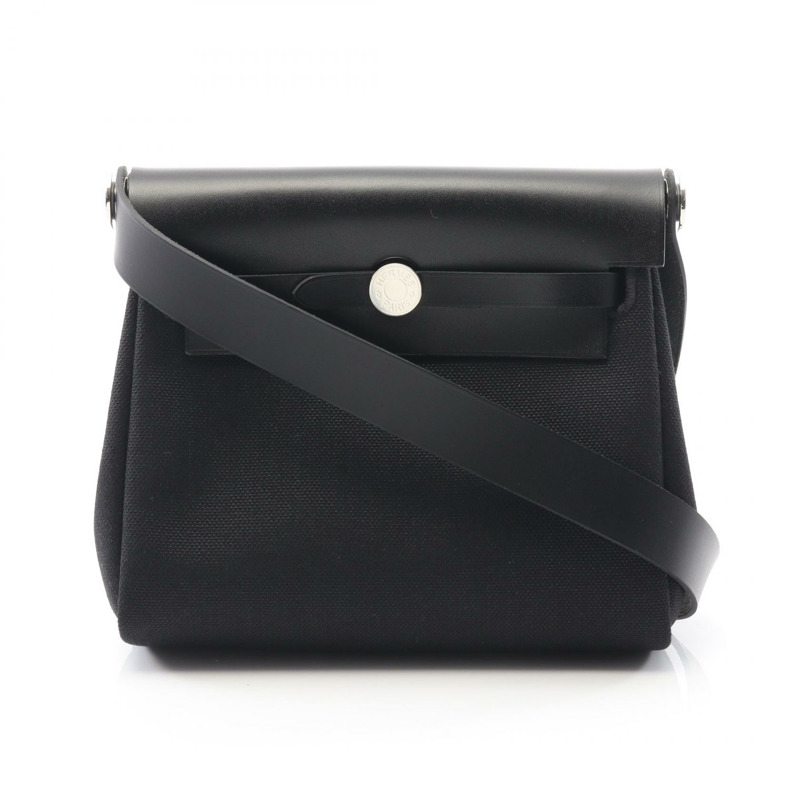 愛馬仕 Herbag Zip Mini 單肩包 086430CK 帆布皮革 黑色 SHW 二手 W-0