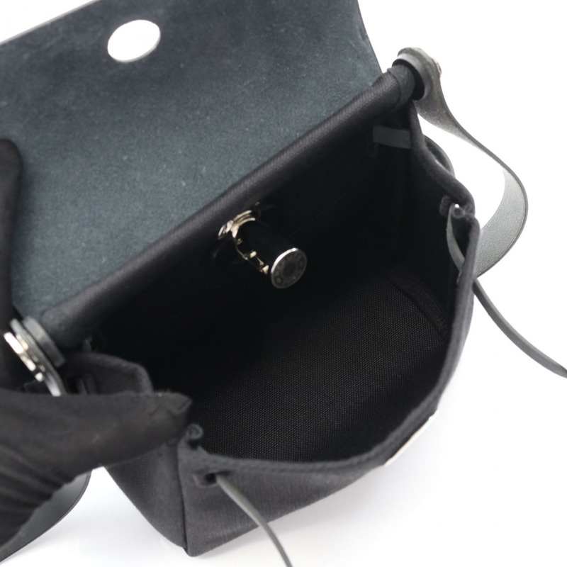 愛馬仕 Herbag Zip Mini 單肩包 086430CK 帆布皮革 黑色 SHW 二手 W-2