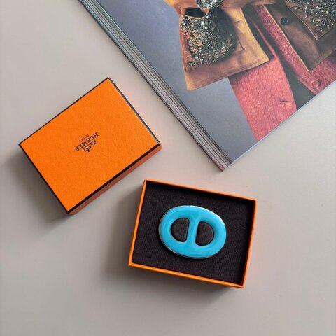 ::HERMES:: Schals Blau Chaine D’Ancre Scarf Ring 松石綠琺瑯 豬鼻子絲巾環