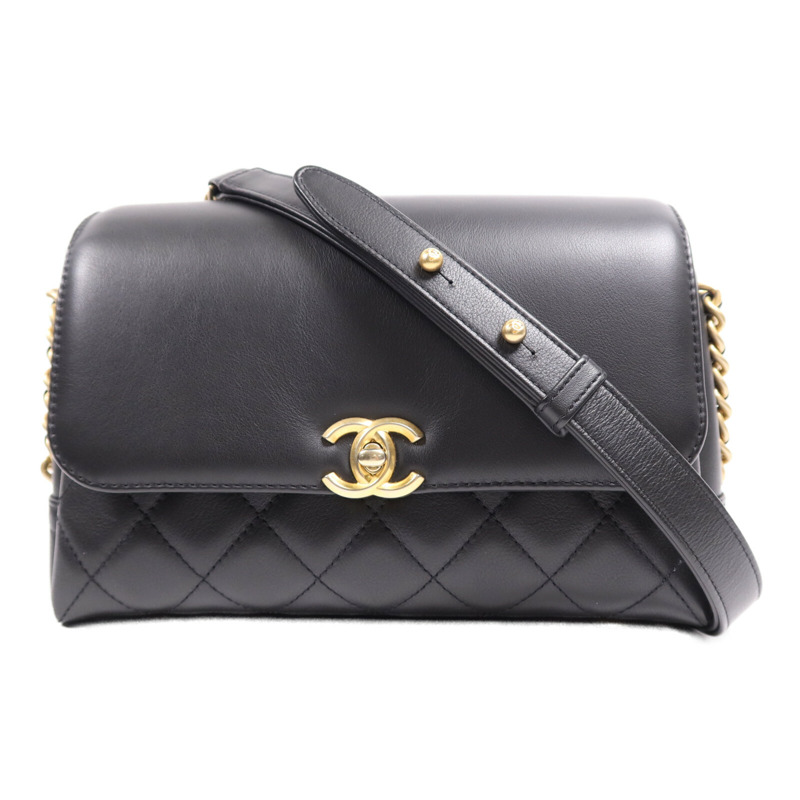 CHANEL 牛皮皮革Chain Shoulder Bag金扣鏈帶肩背袋-0