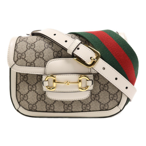 GUCCI 塗層帆布/牛皮皮革Horsebit 1955金扣肩背袋