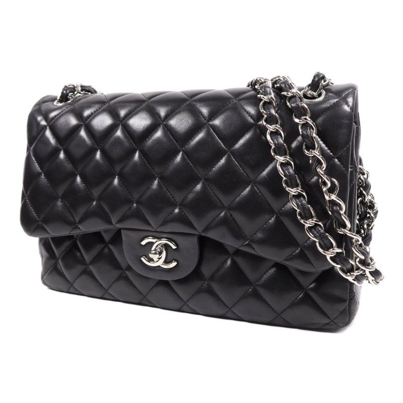CHANEL 羊皮皮革Large Classic銀扣鏈帶肩背袋-2
