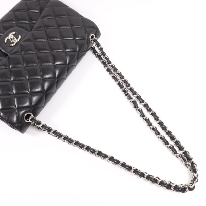 CHANEL 羊皮皮革Large Classic銀扣鏈帶肩背袋-8