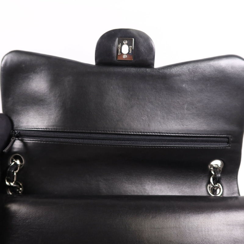 CHANEL 羊皮皮革Large Classic銀扣鏈帶肩背袋-10