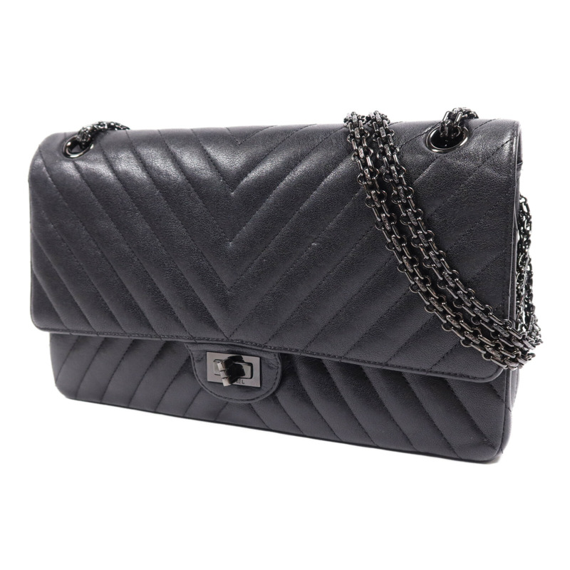 CHANEL 牛皮皮革2.55 (28cm)鏈帶肩背袋-2