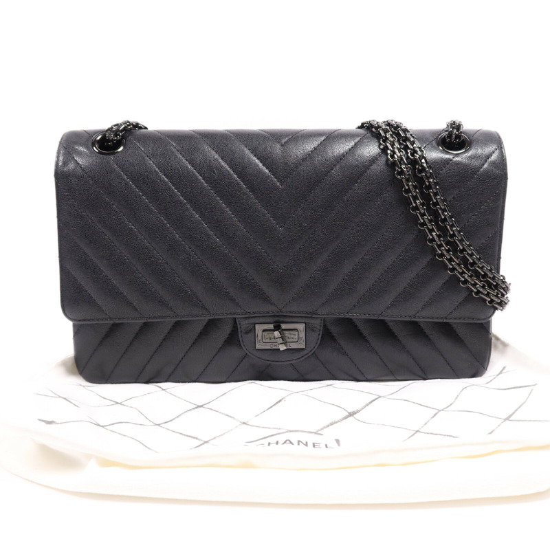 CHANEL 牛皮皮革2.55 (28cm)鏈帶肩背袋-5