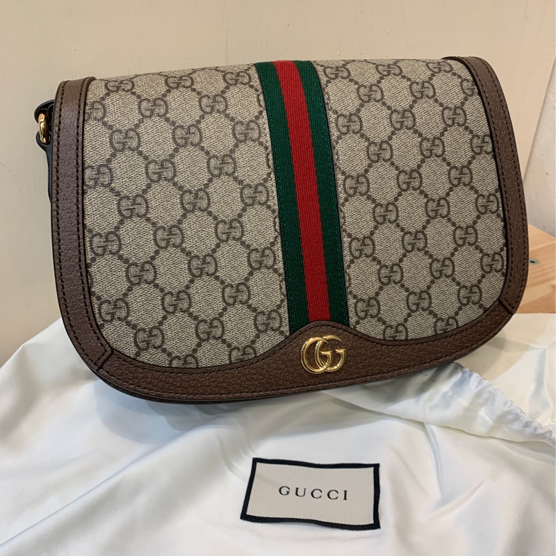 全新GUCCI  Ophidia雙G LOGO PVC 斜背馬鞍包-5
