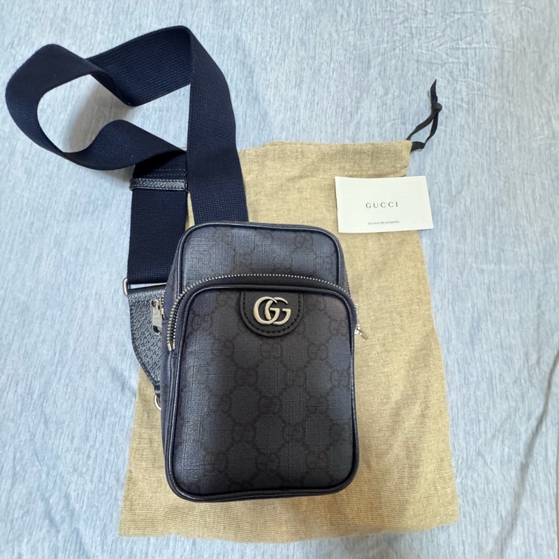 GUCCI 古馳Ophidia系列小款單肩斜背包 GG Supreme 藍黑色-6
