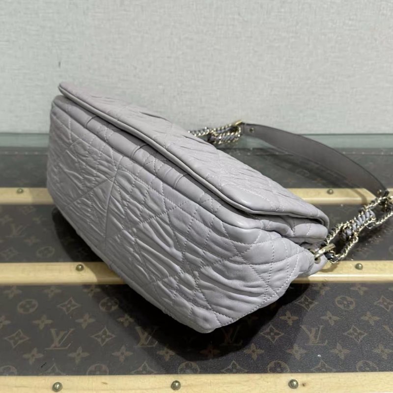 DIOR 金扣皺褶菱格紋肩背腋下hobo包 29*20*12 98新-4